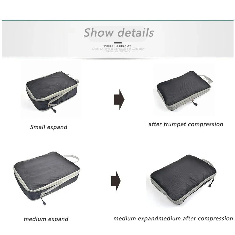 Travel Compression Packing Cubes Suitcase Luggage Organizer Set Zipper Foldable Storage Bag for Clothes Shoes Travel Accessories