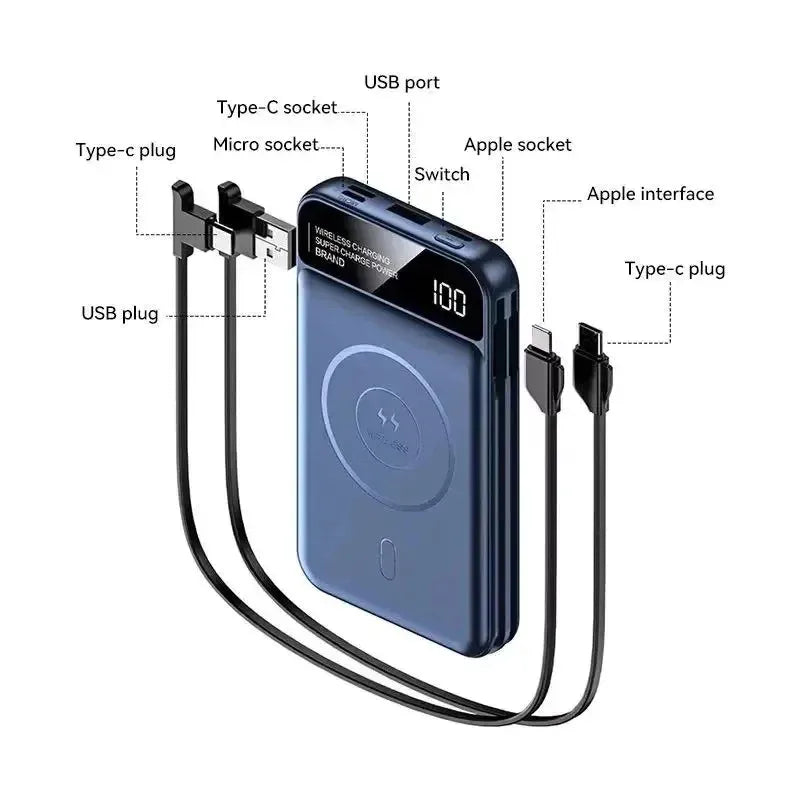 Xiaomi 50000mAh Portable Wireless Charging Power Bank Magnetic Charging Built-in Wire Mobile Phone Battery For Iphone Samsung