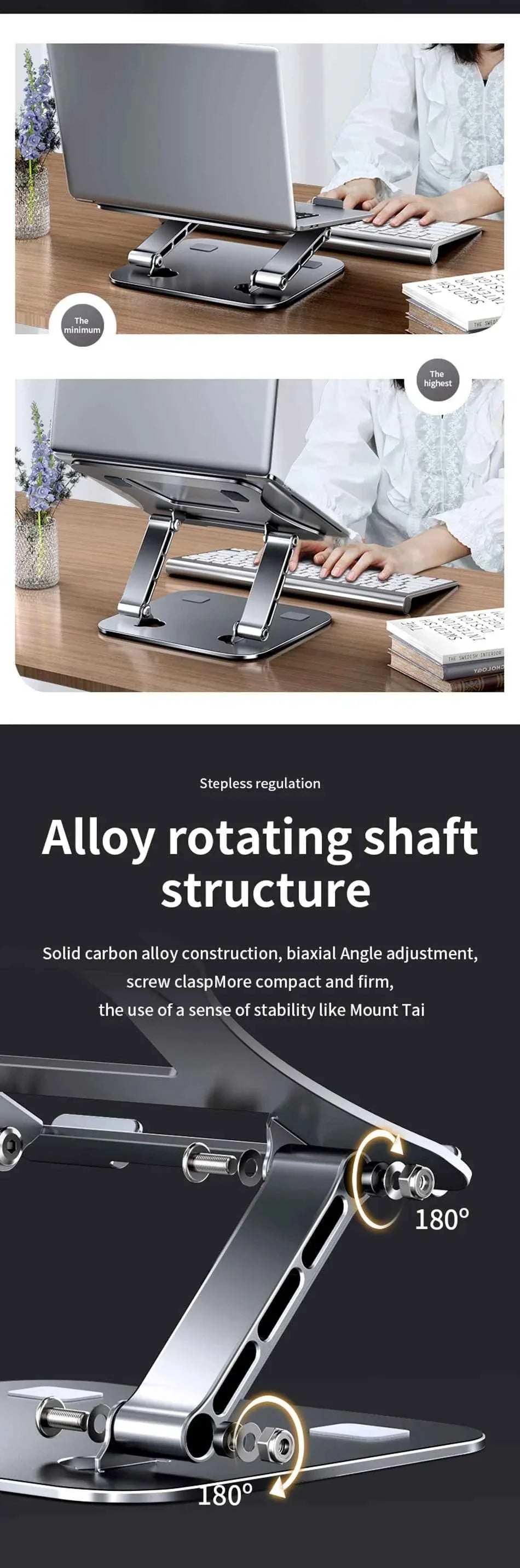 Laptop Stand Adjustable Aluminum Alloy Notebook Tablet Stand Up to 17 Inch Laptop Portable Fold Holder Cooling Bracket Support