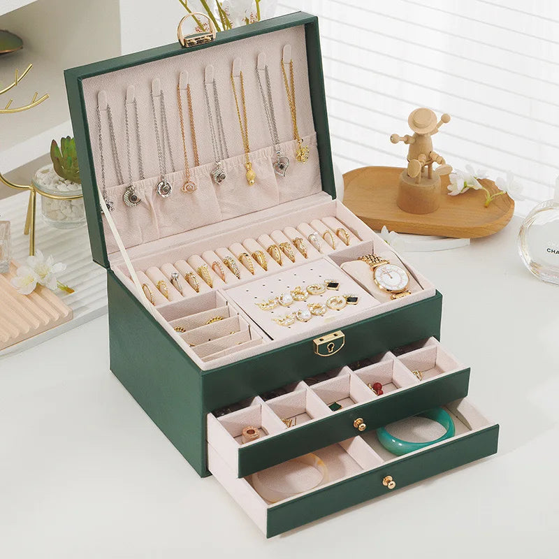 Three-layer Jewelry Storage Box for High-end Exquisite Necklaces, Earrings,Gold Jewelry and Hand Accessories with Large Capacity