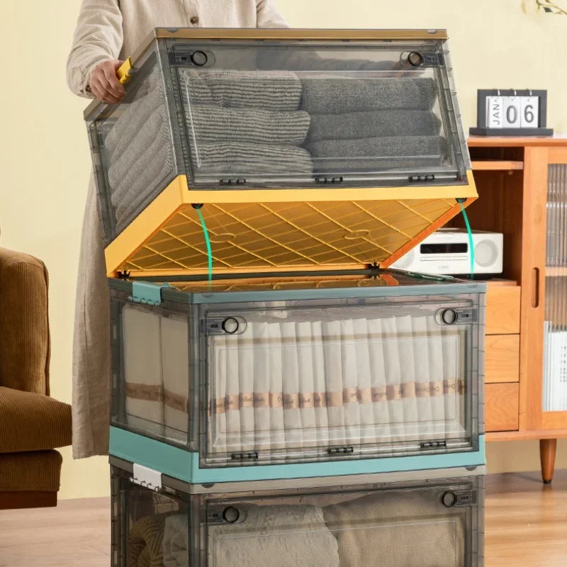 Foldable Storage Trunk Open Storage Box Transparent Storage Bin Home Wardrobe Clothes Organizer Large Capacity Sundries Box