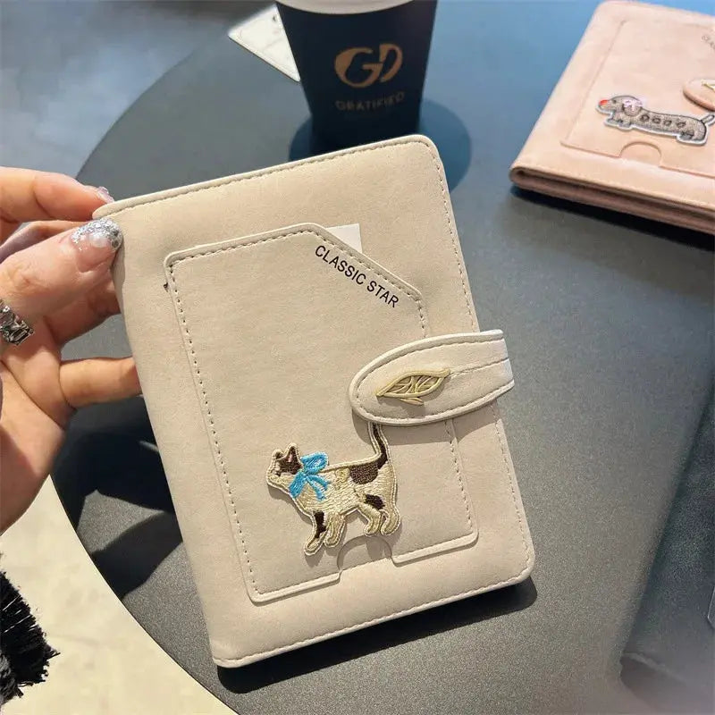 Cartoon Dogs Embroidered Passport Holder PU Leather Cute Passport Cover Multi-function Waterproof Ticket Clamp Travel Accessory