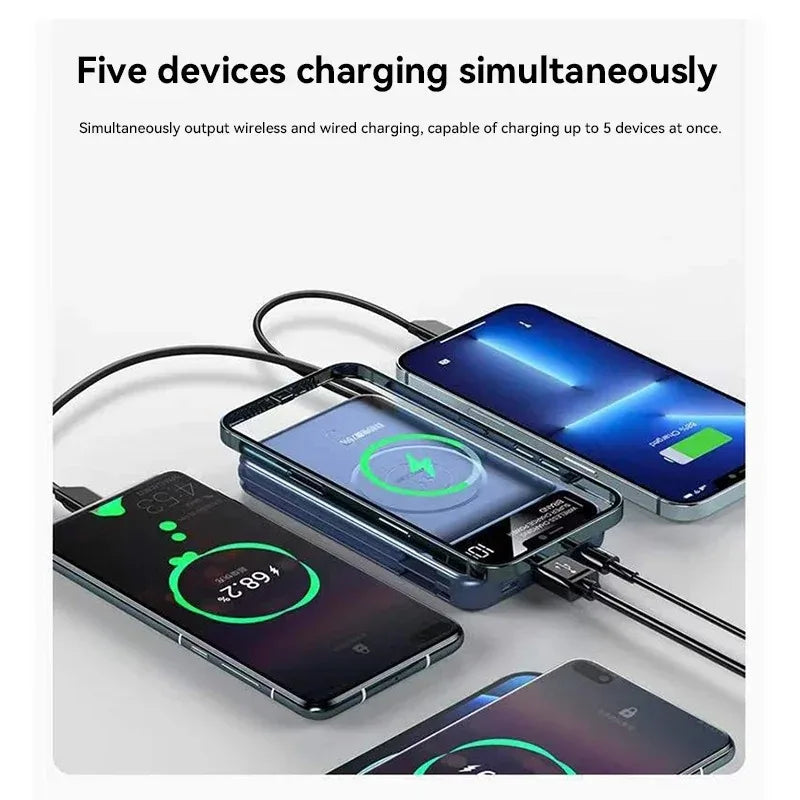 Xiaomi 50000mAh Portable Wireless Charging Power Bank Magnetic Charging Built-in Wire Mobile Phone Battery For Iphone Samsung