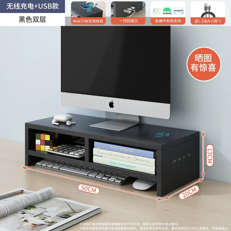Desktop Computer Monitor Support With USB Office Desk Storage Box Monitor Stand Screen Holder Pc Laptop Home Office Desk ForGift