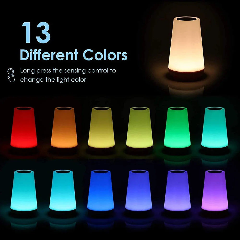 13 Color LED Changing Night Light RGB Remote Control Touch Dimmable Lamp Portable Table Bedside Lamp USB Rechargeable Night Lamp