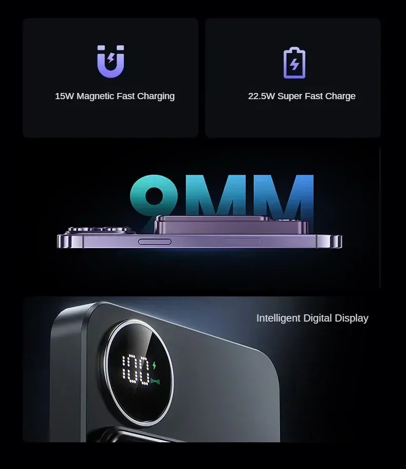 30000mAh MagSafe Power Bank - 15W Magnetic Wireless Charger with PD Fast Charge for iPhone 15/14/13 (Qi-Certified for Android)
