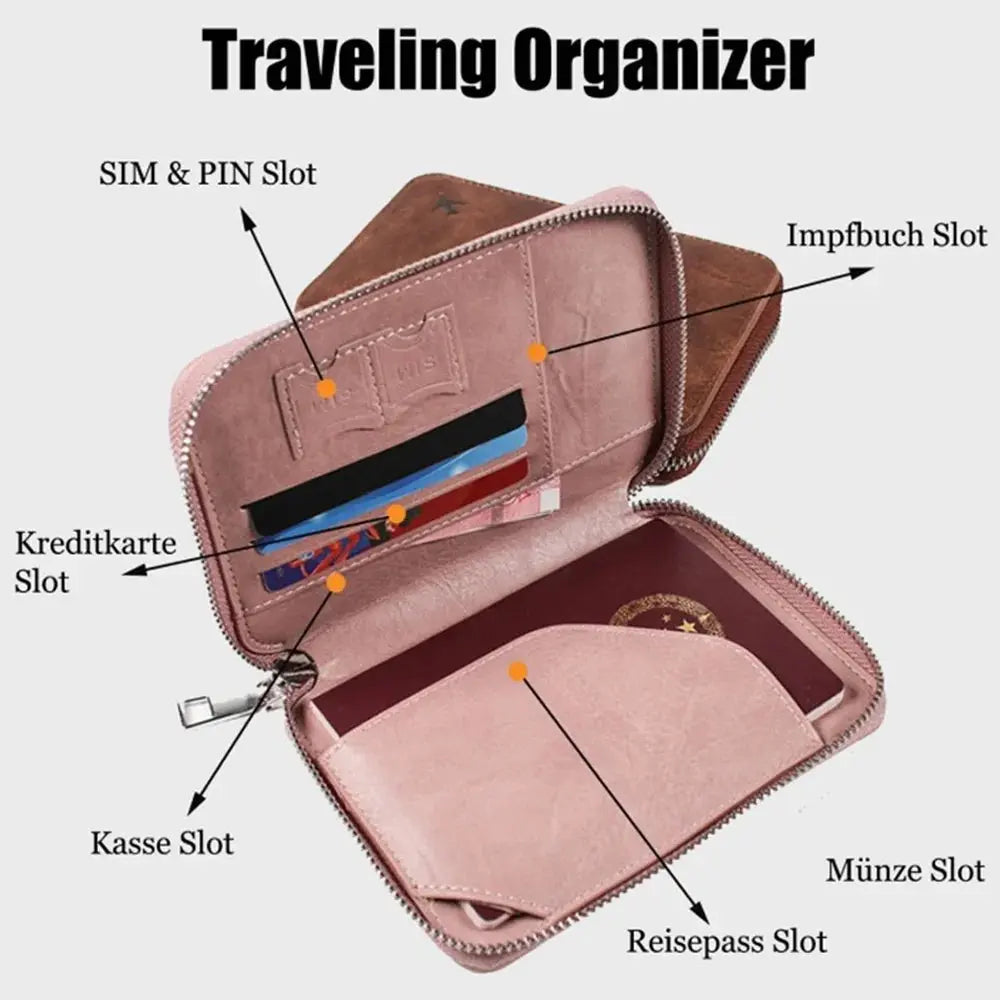 Zippered ID passport case, large capacity ticket organizer card case, travel passport holder A-DH