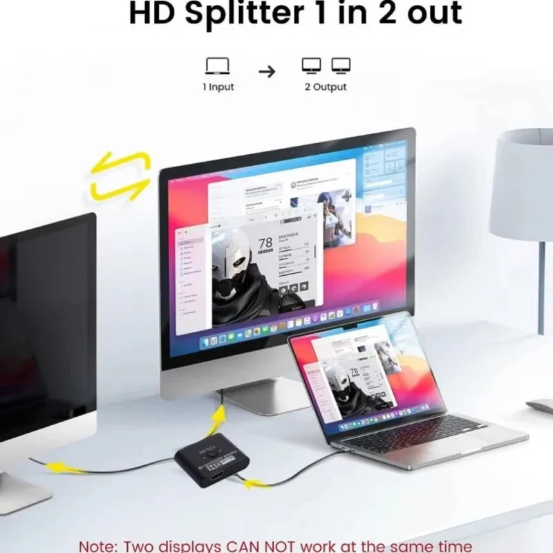 4K 60Hz HDMI Bi-Directional Switch 2x1 Splitter 2 Ports Input 1 Output For PC Laptop Monitor TV Projector Audio Video Converter