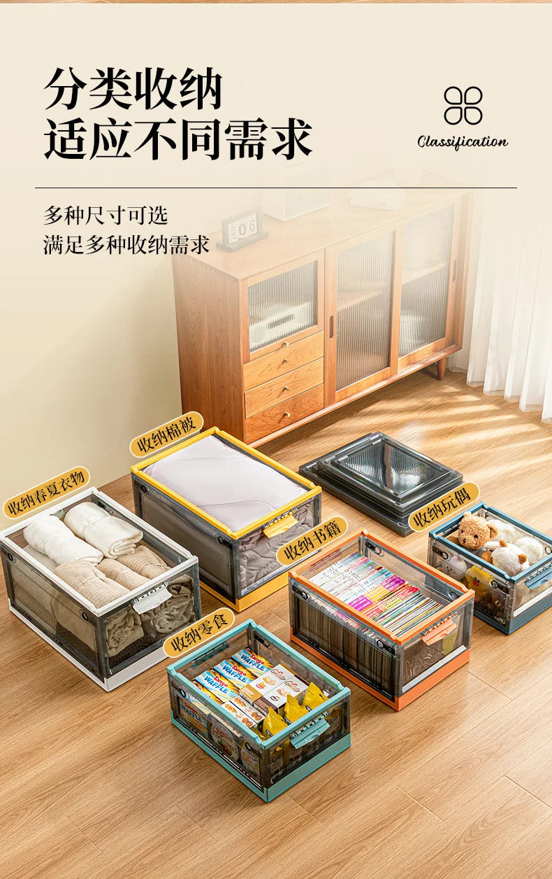 Foldable Storage Trunk Open Storage Box Transparent Storage Bin Home Wardrobe Clothes Organizer Large Capacity Sundries Box
