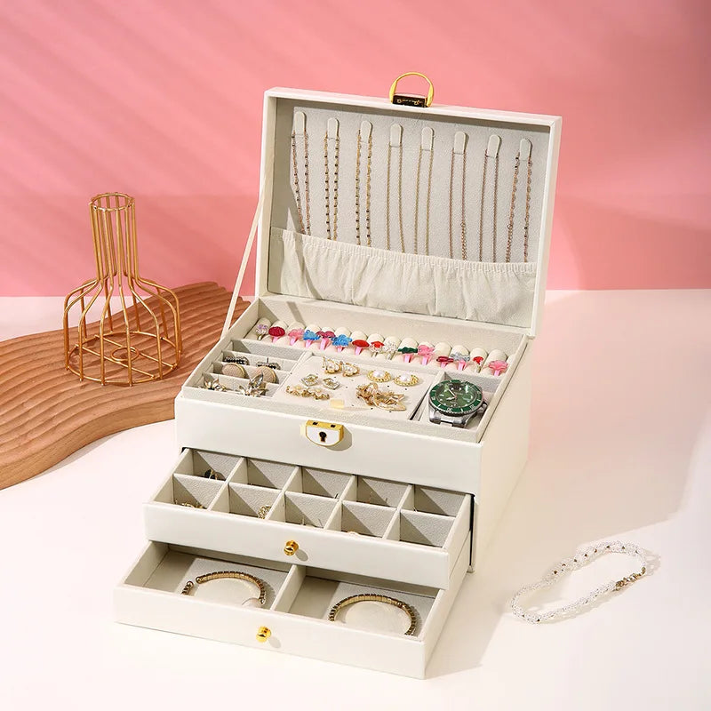 Three-layer Jewelry Storage Box for High-end Exquisite Necklaces, Earrings,Gold Jewelry and Hand Accessories with Large Capacity