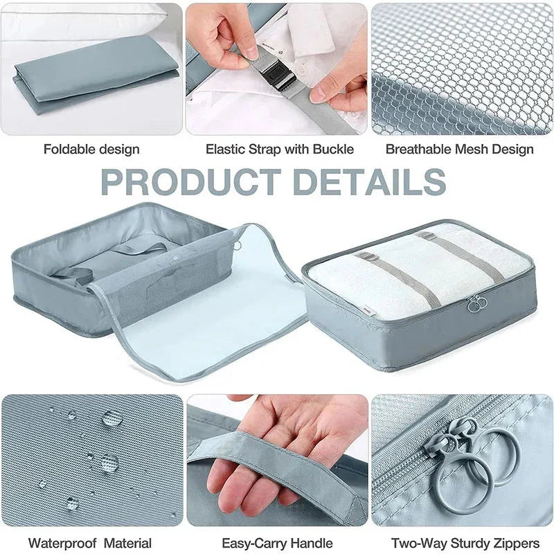 8/9/10/11 Pcs Set Travel Organizer Storage Bags Suitcase Packing Cubes Set Cases Portable Luggage Clothe Shoe Tidy Pouch Folding