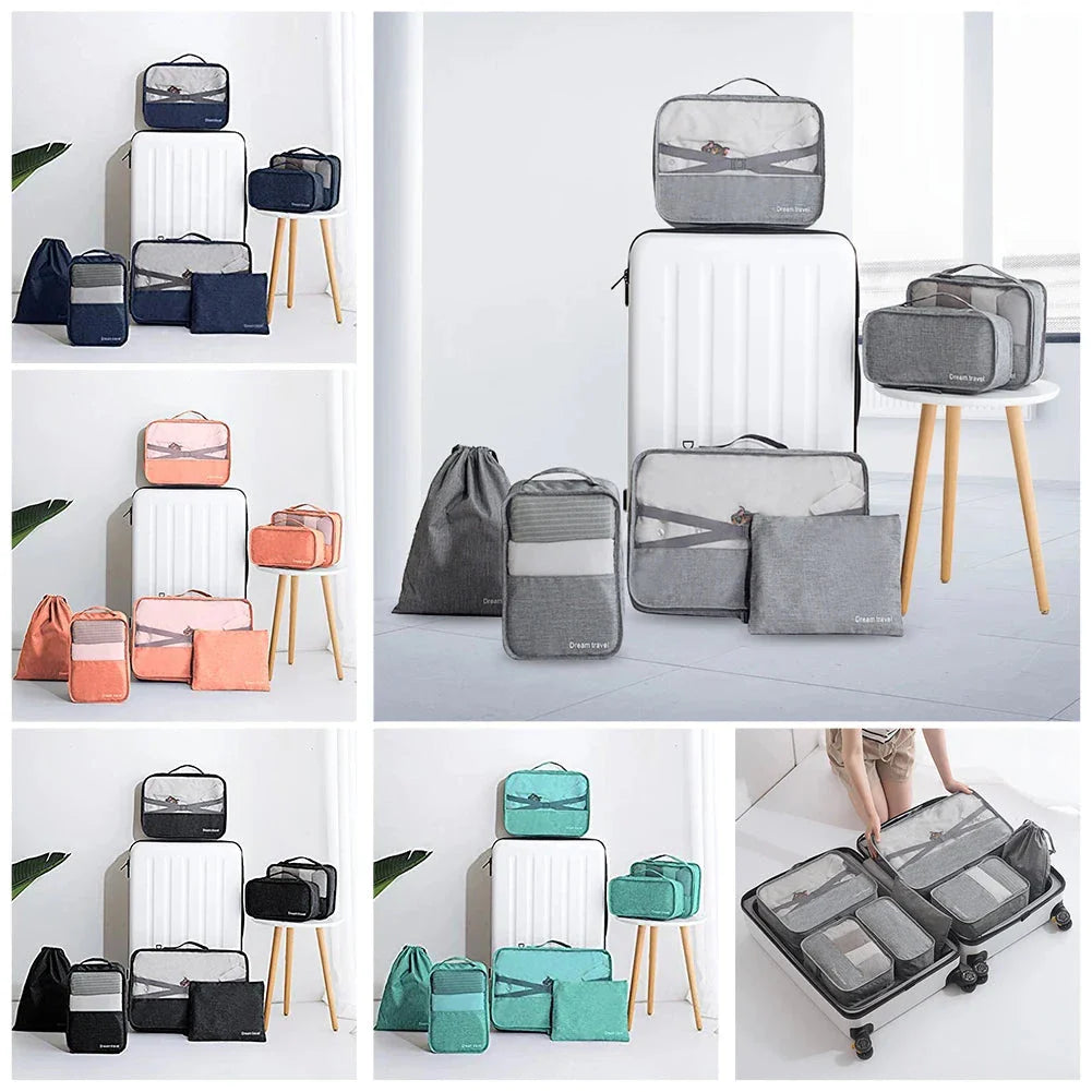 8/7/6 Pieces Set Travel Organizer Storage Bags Suitcase Packing Cubes Set Cases Portable Folding Luggage Clothes Shoe Tidy Pouch