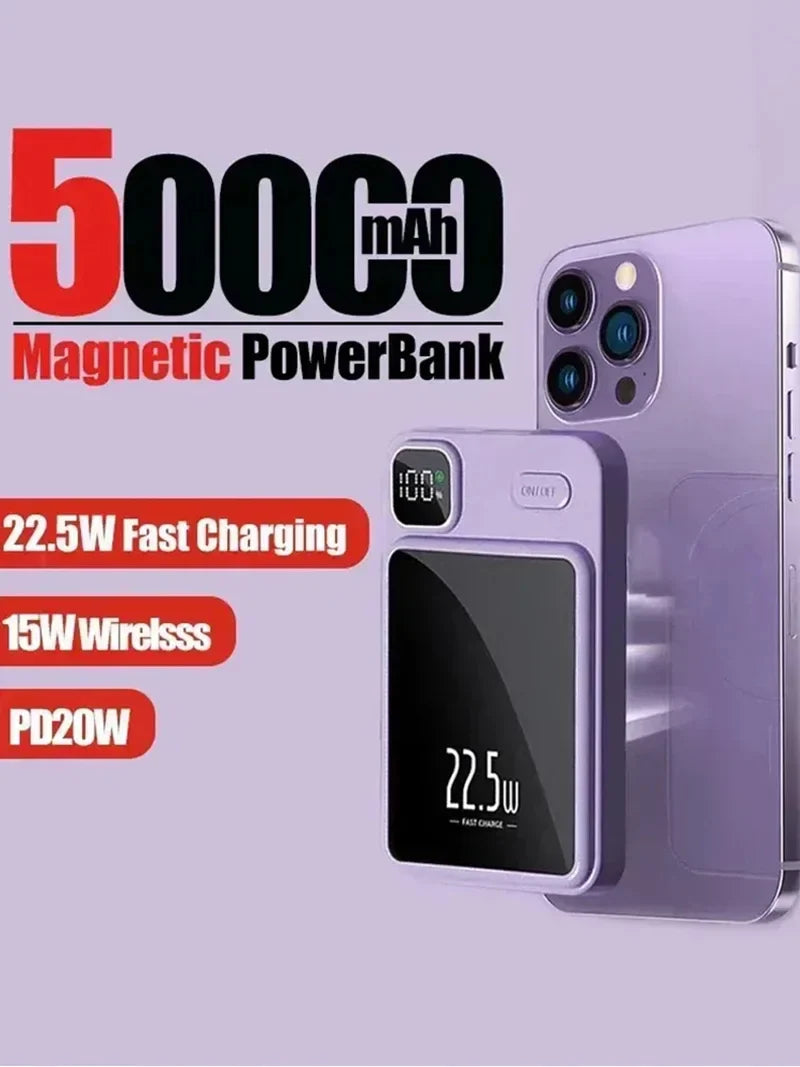 OnePlus 50000mAh Magnetic Wireless Charger Power Bank External Battery Fast Charging PowerBank For Android iPhone 15 16 Xiaomi