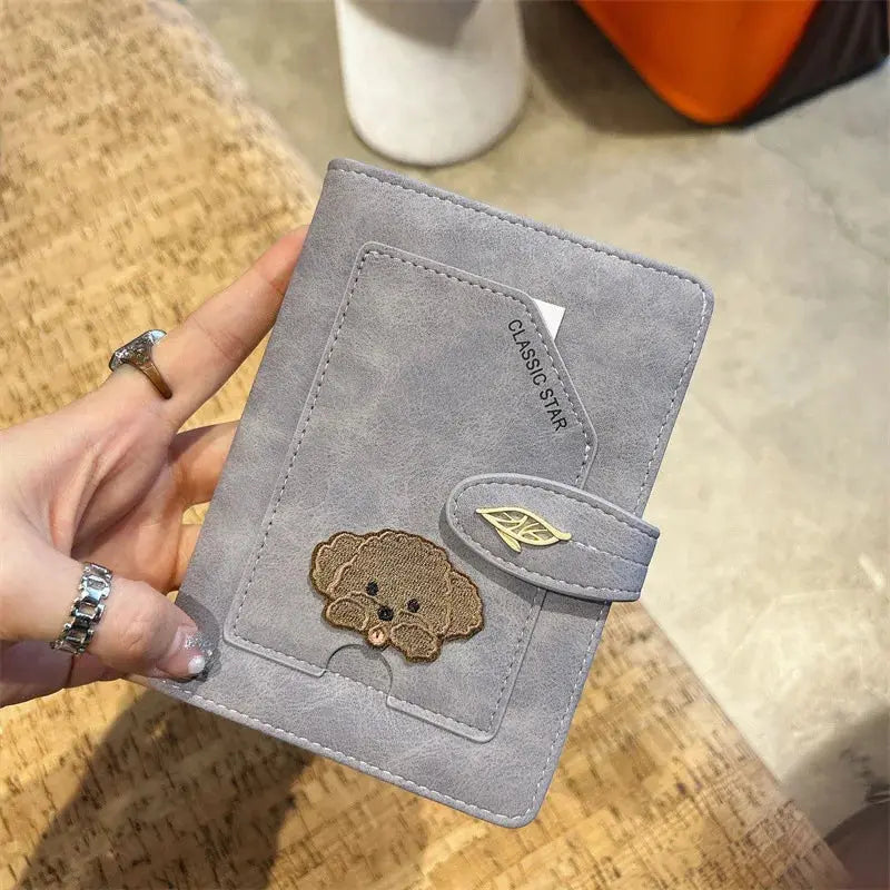 Cartoon Dogs Embroidered Passport Holder PU Leather Cute Passport Cover Multi-function Waterproof Ticket Clamp Travel Accessory