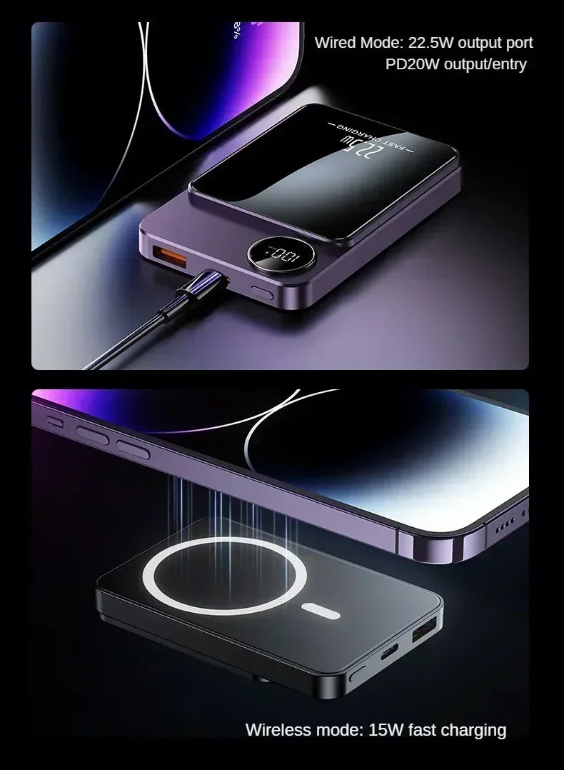 30000mAh MagSafe Power Bank - 15W Magnetic Wireless Charger with PD Fast Charge for iPhone 15/14/13 (Qi-Certified for Android)