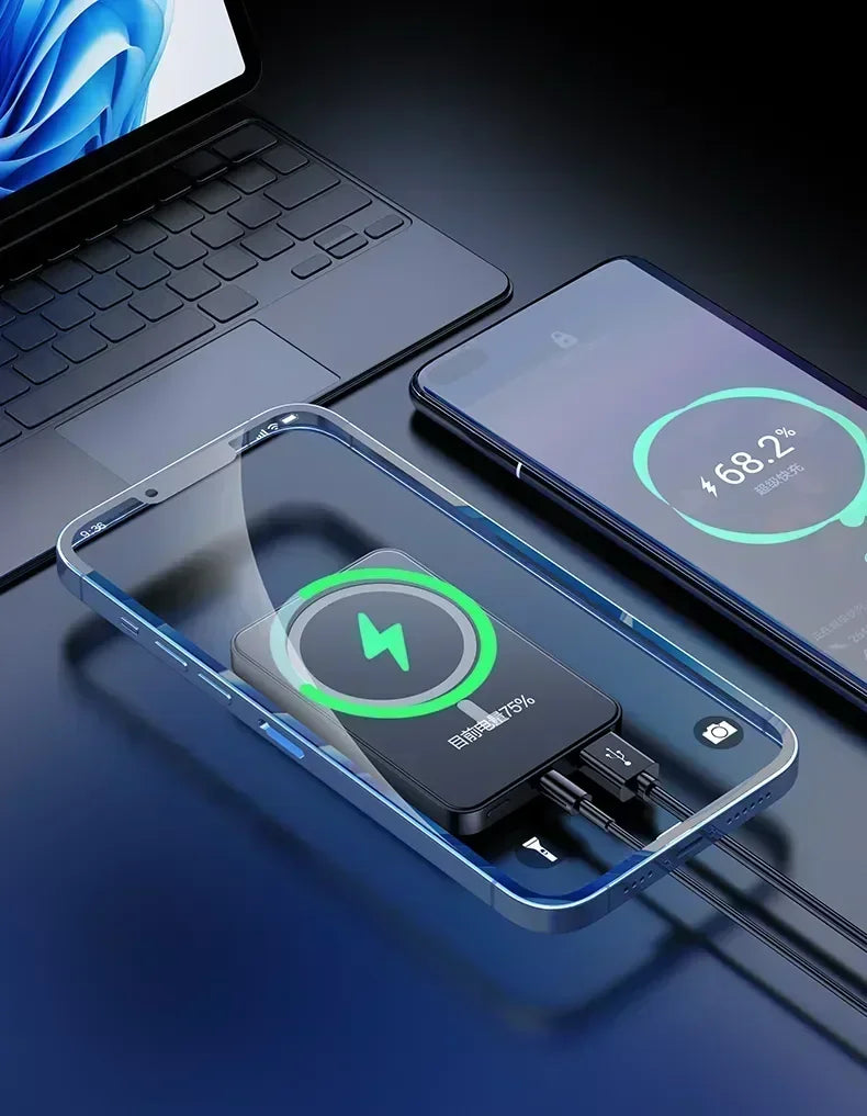 30000mAh MagSafe Power Bank - 15W Magnetic Wireless Charger with PD Fast Charge for iPhone 15/14/13 (Qi-Certified for Android)