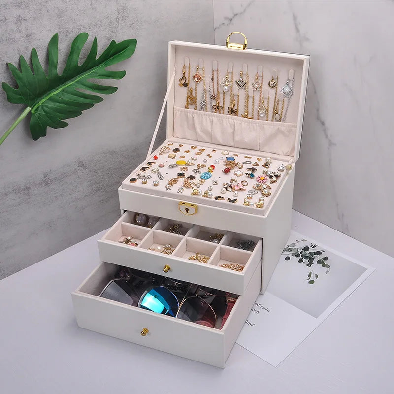 Three-layer Jewelry Storage Box for High-end Exquisite Necklaces, Earrings,Gold Jewelry and Hand Accessories with Large Capacity