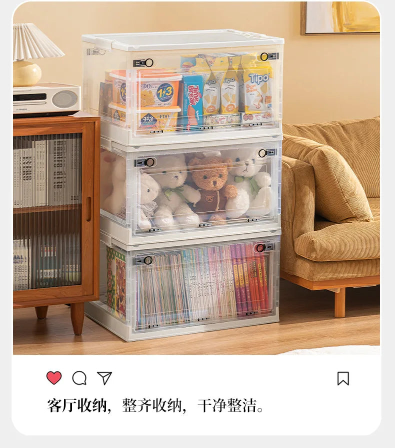 Foldable Storage Trunk Open Storage Box Transparent Storage Bin Home Wardrobe Clothes Organizer Large Capacity Sundries Box