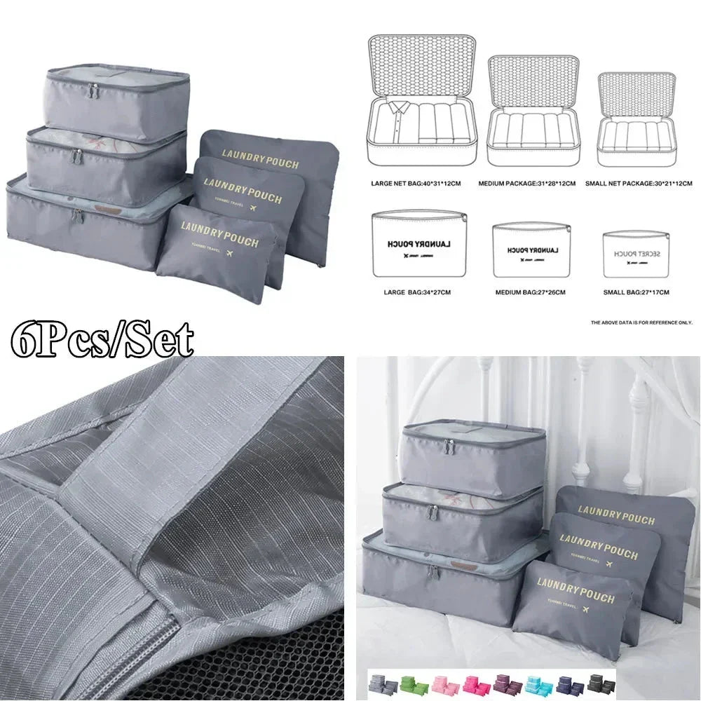 8/7/6 Pieces Set Travel Organizer Storage Bags Suitcase Packing Cubes Set Cases Portable Folding Luggage Clothes Shoe Tidy Pouch