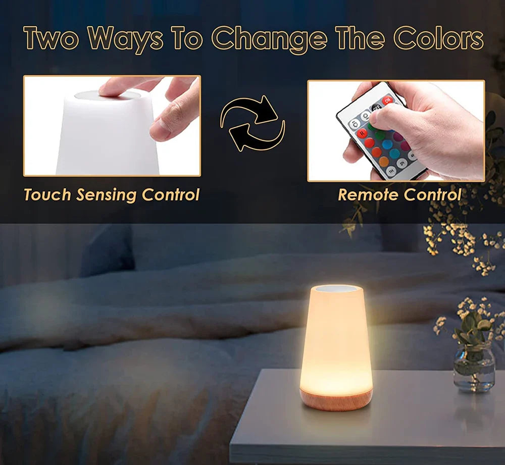 13 Color LED Changing Night Light RGB Remote Control Touch Dimmable Lamp Portable Table Bedside Lamp USB Rechargeable Night Lamp
