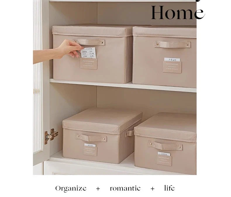 Fabric Foldable Storage Box With Lid Organizer For Clothes Large Capacity Quilt Blanket Toy Storage Closet Wardrobe Organizer