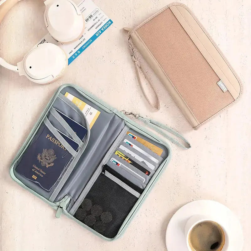 Boarding Passport Ticket Organizer - Secure passport wallet with multiple card slots and quick scan ID, RFID blocking-tan