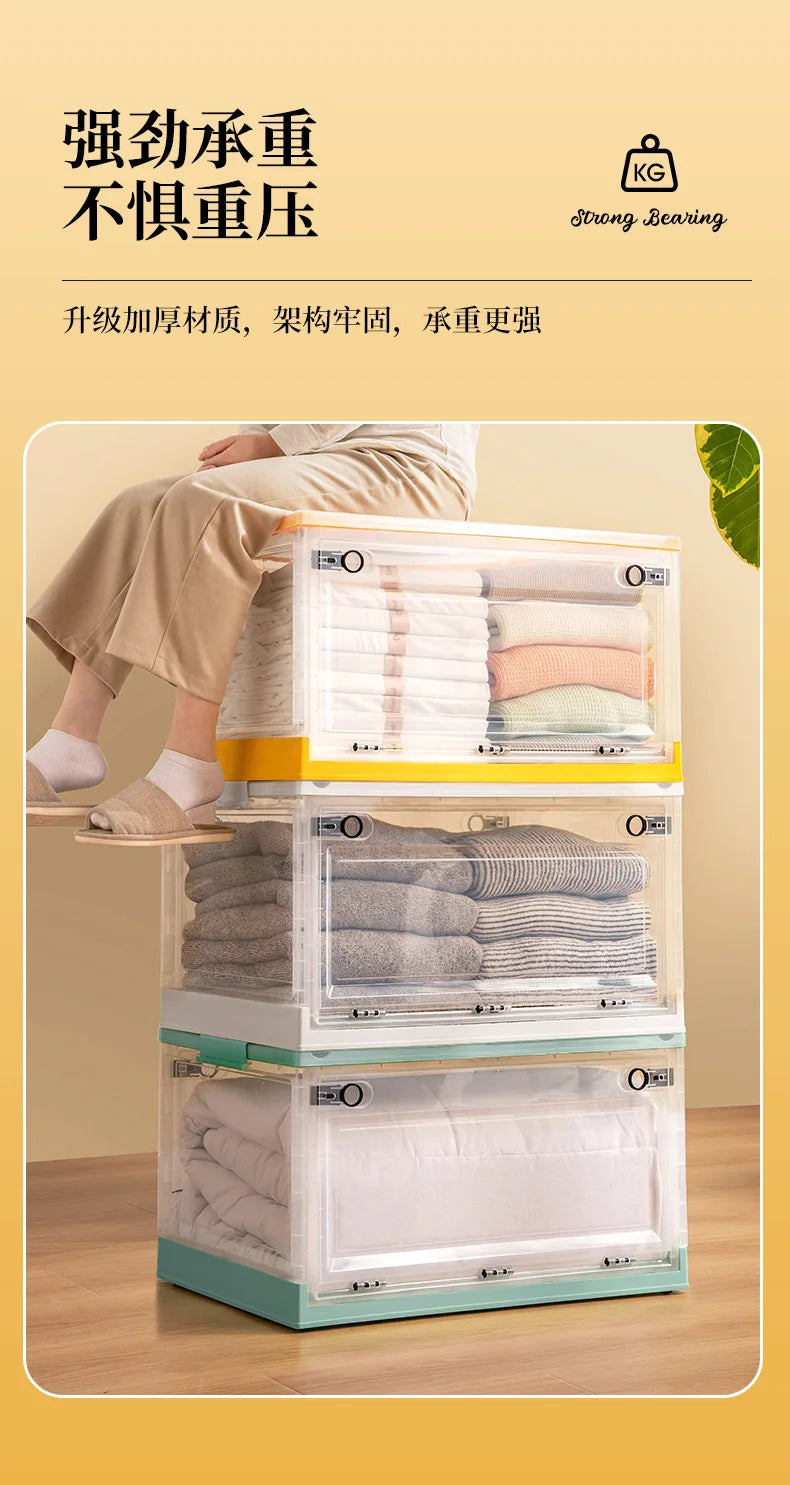 Foldable Storage Trunk Open Storage Box Transparent Storage Bin Home Wardrobe Clothes Organizer Large Capacity Sundries Box