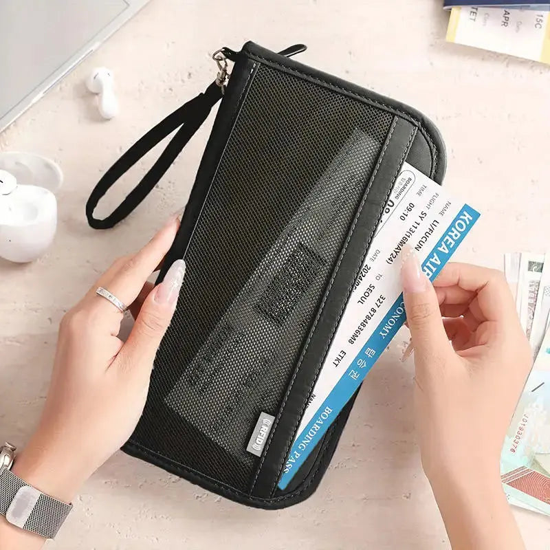 Boarding Passport Ticket Organizer - Secure passport wallet with multiple card slots and quick scan ID, RFID blocking-tan