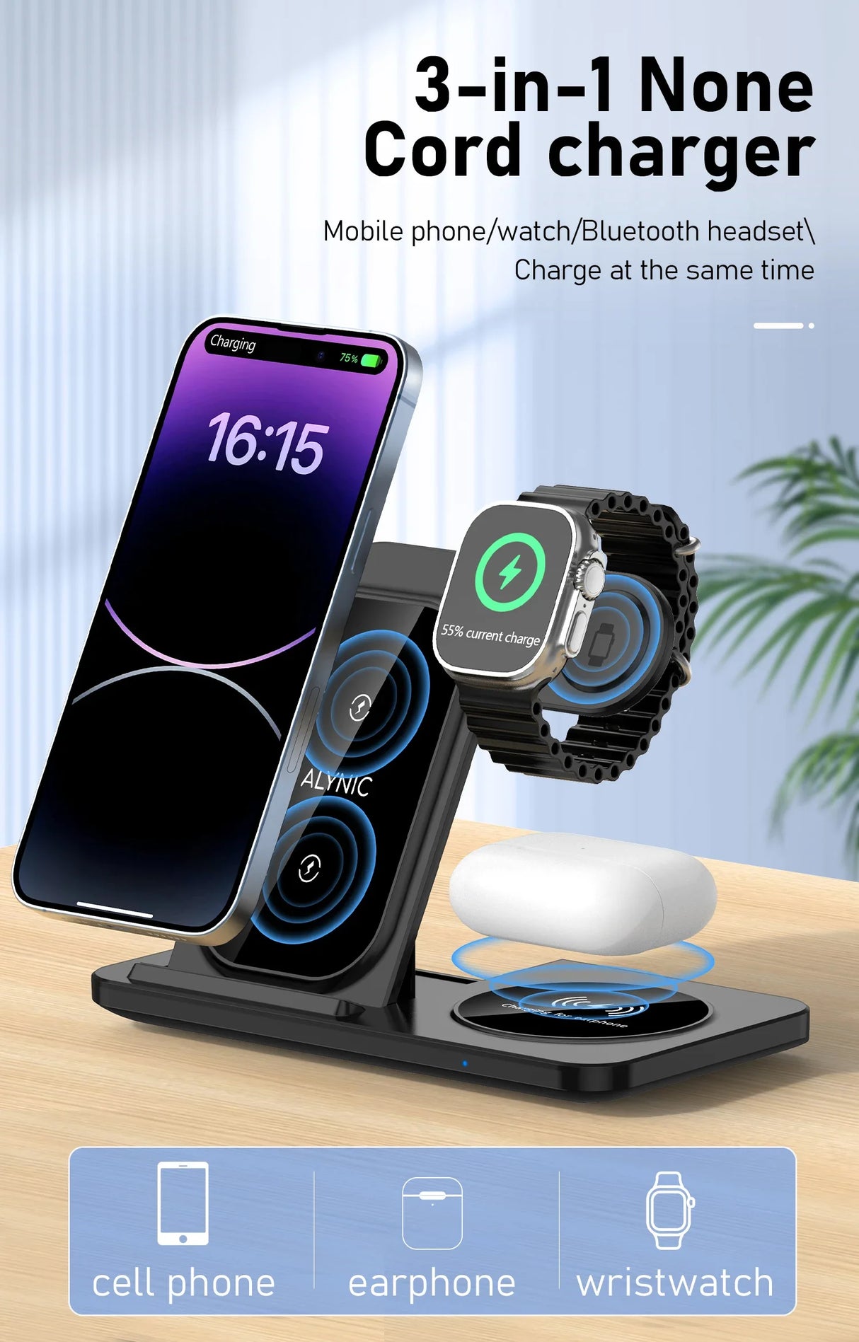 3 in 1 Wireless Charger Stand Pad For iPhone 15 14 13 12 X Max Foldable Fast Charging Station Dock For IWatch 8 7 SE AirPods Pro