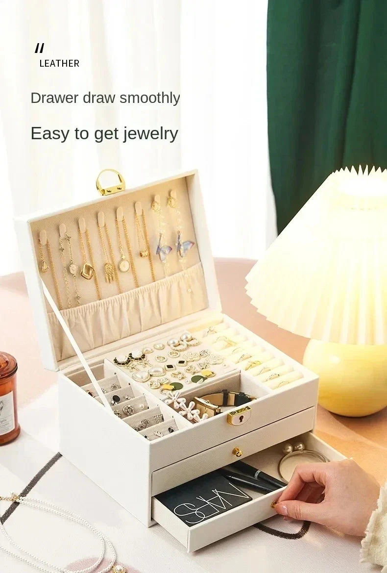 Three-layer Jewelry Storage Box for High-end Exquisite Necklaces, Earrings,Gold Jewelry and Hand Accessories with Large Capacity