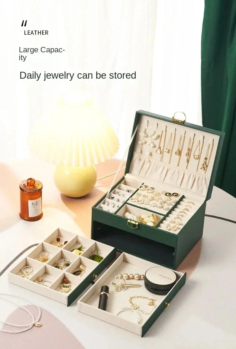 Three-layer Jewelry Storage Box for High-end Exquisite Necklaces, Earrings,Gold Jewelry and Hand Accessories with Large Capacity