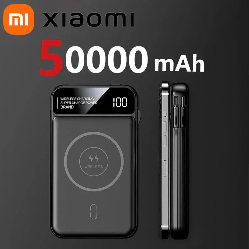 Xiaomi 50000mAh Portable Wireless Charging Power Bank Magnetic Charging Built-in Wire Mobile Phone Battery For Iphone Samsung