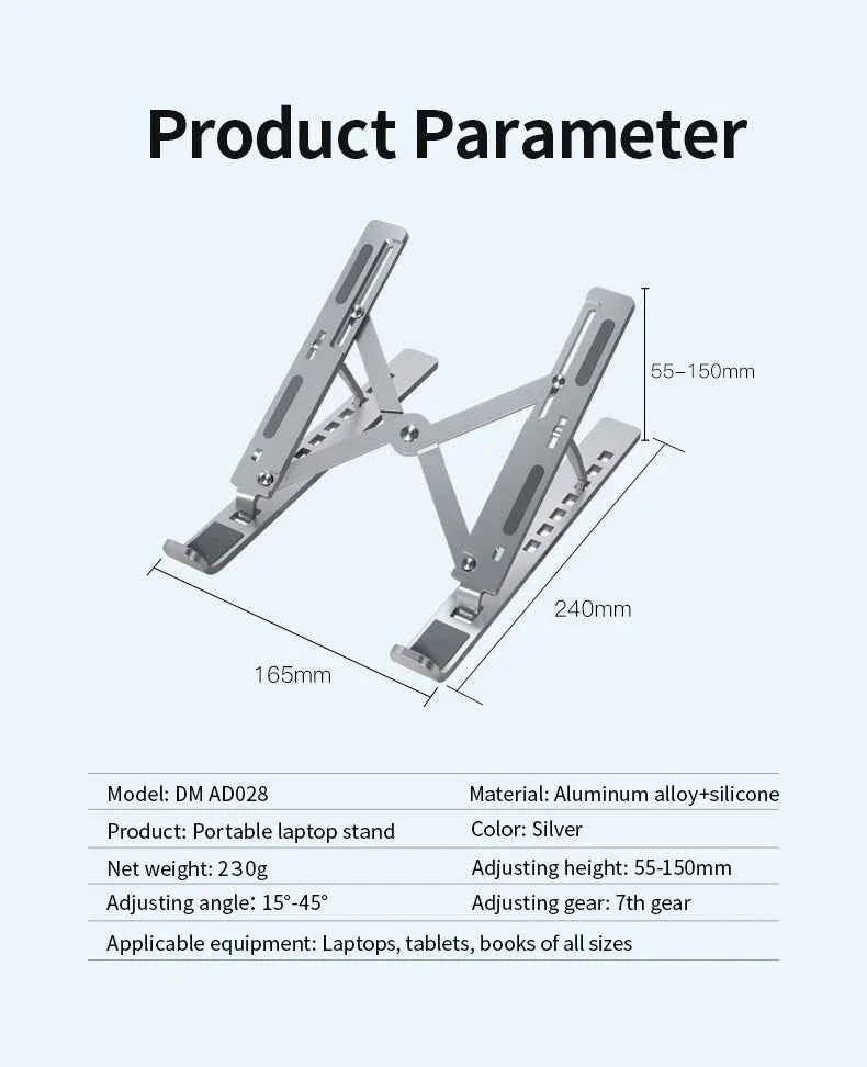 Metal Portable Foldable Laptop Stand Adjustable Notebook Holder Aluminum AD028