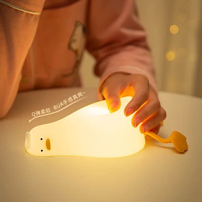 Silicone Lying Flat Duck Night Light Cute Kids Room Lamp