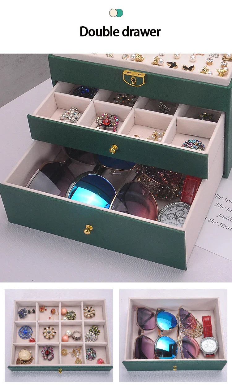 Three-layer Jewelry Storage Box for High-end Exquisite Necklaces, Earrings,Gold Jewelry and Hand Accessories with Large Capacity