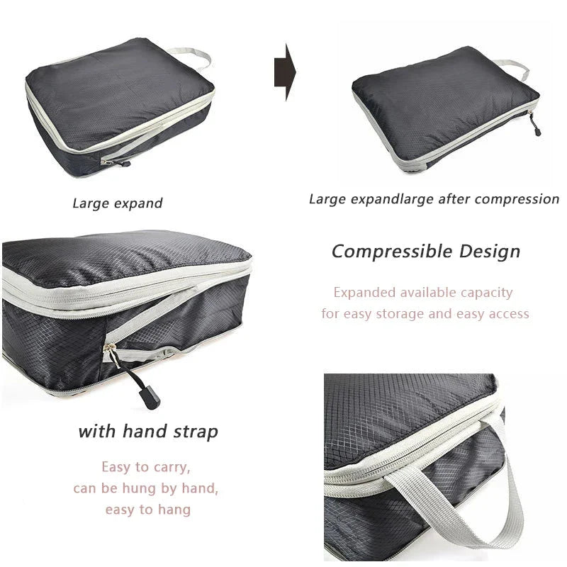 Travel Compression Packing Cubes Suitcase Luggage Organizer Set Zipper Foldable Storage Bag for Clothes Shoes Travel Accessories