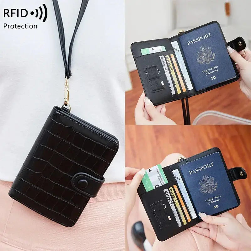 Passport Holder with Neck Lanyard Card Holders Travel Passport Cover RFID Blocking Passport Wallet for Men and Women