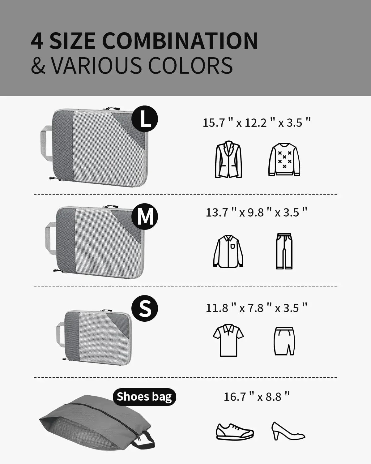 3/6PCS Compressed Packing Cubes Travel Storage Set With Shoe Bag Mesh Visual Luggage Organizer Portable Lightweight Suitcase Bag