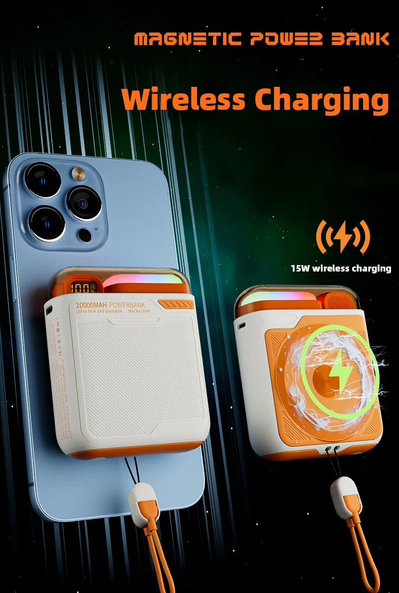 10000mAh Wireless Power Bank with Stand USB C Cable PD20W Fast Charging Magnetic External Spare Battery for IPhone Samsung Xiaom