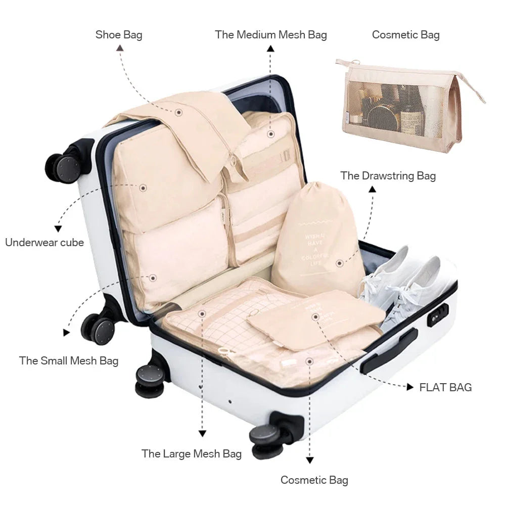 8/7/6 Pieces Set Travel Organizer Storage Bags Suitcase Packing Cubes Set Cases Portable Folding Luggage Clothes Shoe Tidy Pouch