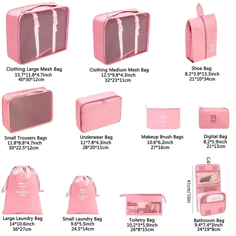 8/9/10/11 Pcs Set Travel Organizer Storage Bags Suitcase Packing Cubes Set Cases Portable Luggage Clothe Shoe Tidy Pouch Folding
