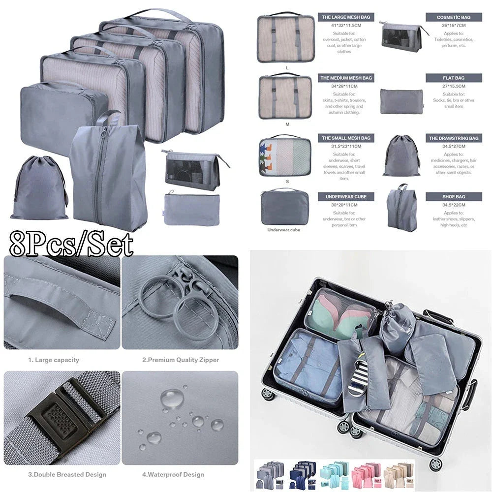8/7/6 pieces Set Travel Organizer Storage Bags Suitcase Packing Set Storage Cases Portable Luggage Organizer Clothe Shoe Pouch