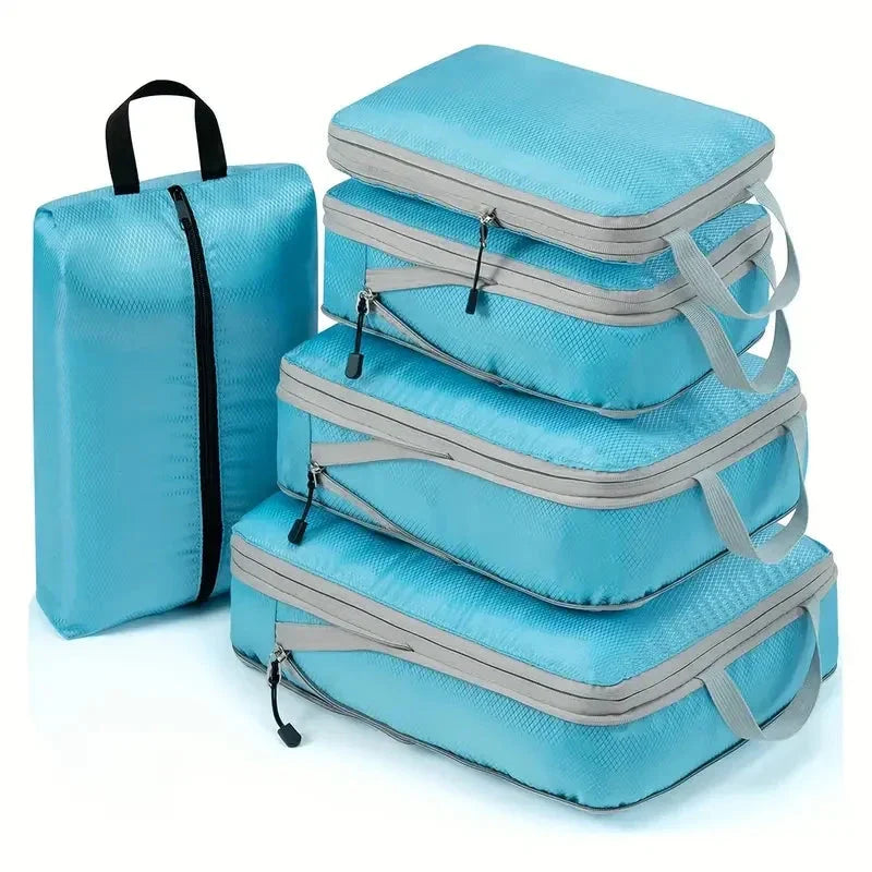 Travel Compression Packing Cubes Suitcase Luggage Organizer Set Zipper Foldable Storage Bag for Clothes Shoes Travel Accessories