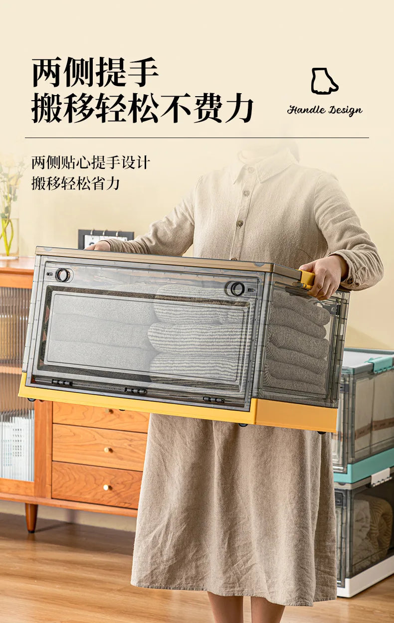 Foldable Storage Trunk Open Storage Box Transparent Storage Bin Home Wardrobe Clothes Organizer Large Capacity Sundries Box