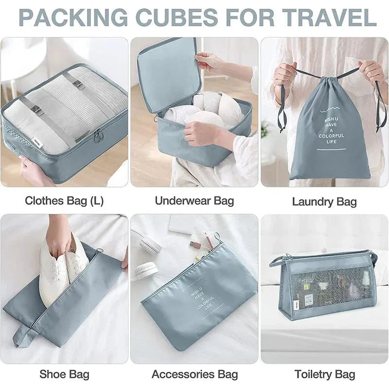 8/9/10/11 Pcs Set Travel Organizer Storage Bags Suitcase Packing Cubes Set Cases Portable Luggage Clothe Shoe Tidy Pouch Folding