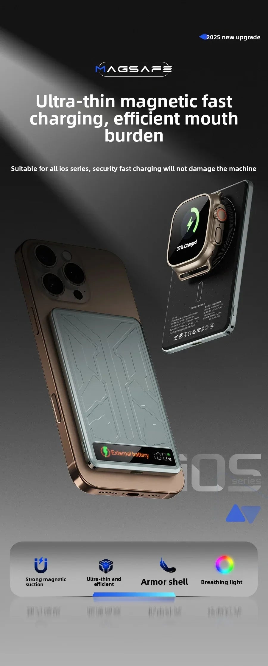 10000mAh CCC 3C Magsafe Power Bank Magnetic Wireless Phone Charger External Battery 20W Fast Charging for IPhone 16 15