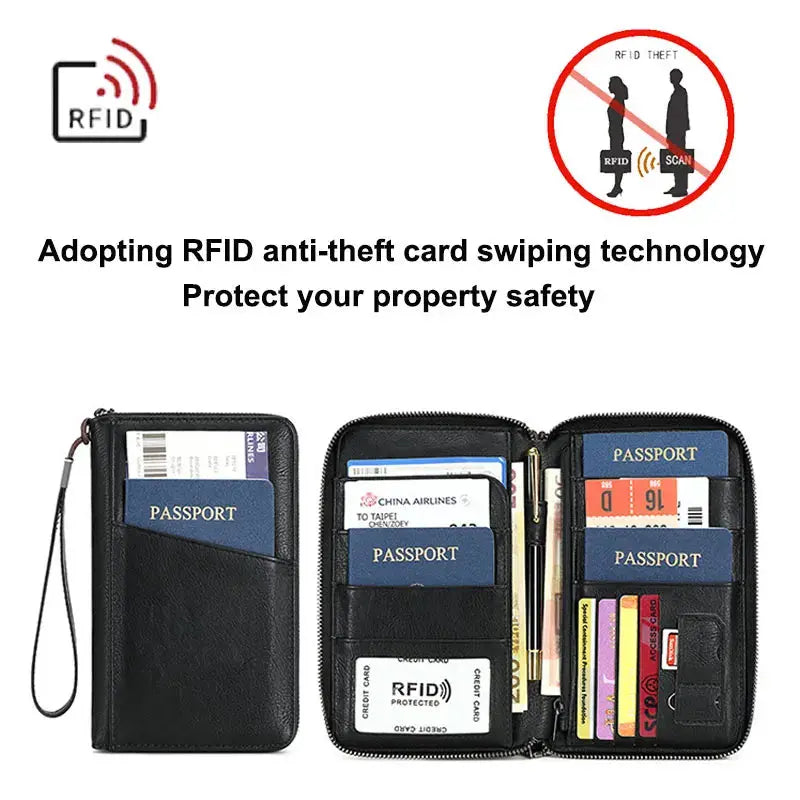 New Travel Passport Clip Wallet Women and Men Multifunctional PU Leather Card Holde RFID Anti Theft Swiping Wallets Storage Bag