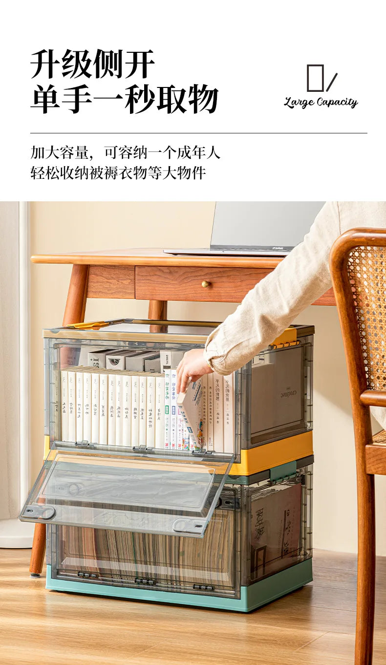 Foldable Storage Trunk Open Storage Box Transparent Storage Bin Home Wardrobe Clothes Organizer Large Capacity Sundries Box