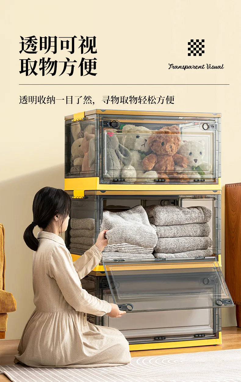 Foldable Storage Trunk Open Storage Box Transparent Storage Bin Home Wardrobe Clothes Organizer Large Capacity Sundries Box