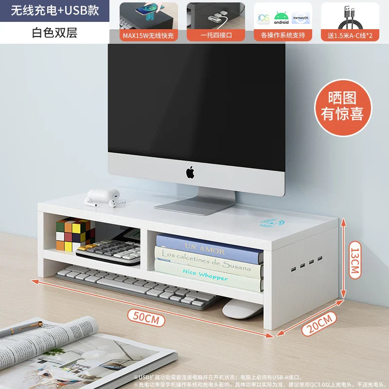 Desktop Computer Monitor Support With USB Office Desk Storage Box Monitor Stand Screen Holder Pc Laptop Home Office Desk ForGift